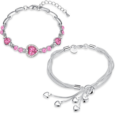 OVIYA Alloy Crystal Rhodium Bracelet Set(Pack of 2)