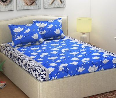 TOORSKY 104 TC Microfiber Double Floral Flat Bedsheet(Pack of 1, Blue)