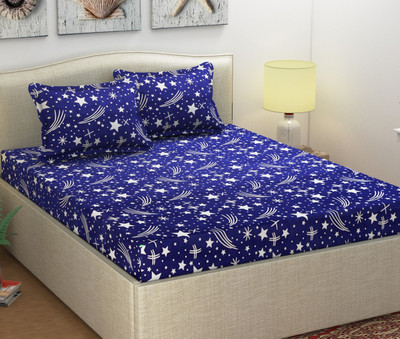 TOORSKY 104 TC Microfiber Double Abstract Flat Bedsheet(Pack of 1, Blue)