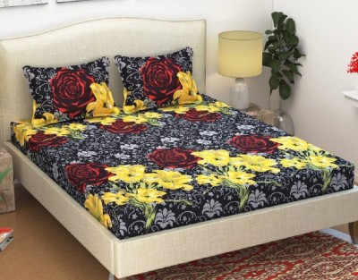 TOORSKY 140 TC Microfiber Double Floral Flat Bedsheet(Pack of 1, Black)