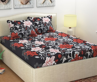 TOORSKY 104 TC Microfiber Double Floral Flat Bedsheet(Pack of 1, Black)