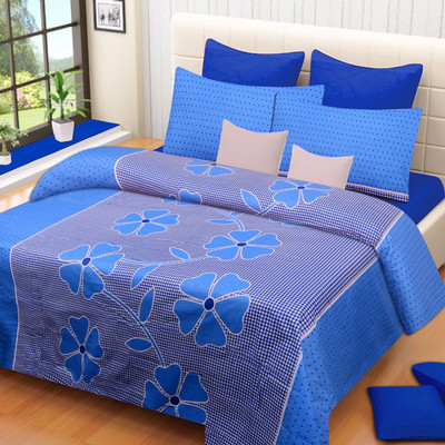 Smrt Buy 144 TC Microfiber Double 3D Printed Flat Bedsheet(Pack of 1, Blue)