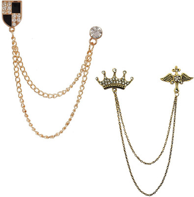 mahi Combo of Designer Chain Brooch with Crystals Brooch(White)