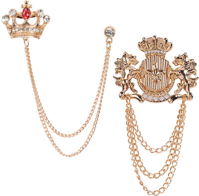 mahi Combo of Crown and Unicorn Chain Brooch with Crystals Brooch(White)