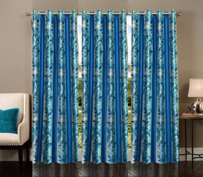 Stella Creations 274 cm (9 ft) Polyester Room Darkening Long Door Curtain (Pack Of 3)(Printed, Light Blue)