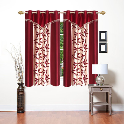 Ville Style 153 cm (5 ft) Window Polyester Semi Transparent Curtain (Pack Of 2)(Maroon, Floral)
