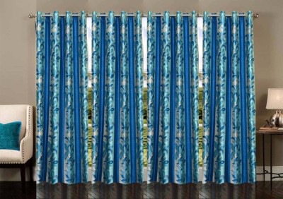 Stella Creations 275 cm (9 ft) Polyester Room Darkening Long Door Curtain (Pack Of 4)(Printed, Light Blue)