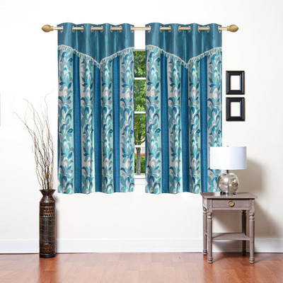 Ville Style 153 cm (5 ft) Window Polyester Semi Transparent Curtain (Pack Of 2)(Blue, Floral)