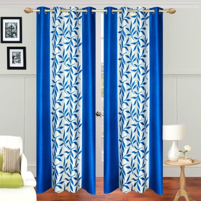 Ville Style 275 cm (9 ft) Polyester Semi Transparent Long Door Curtain (Pack Of 2)(Floral, Light Blue)