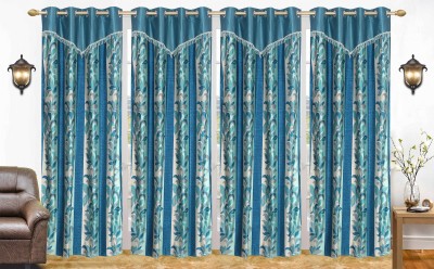 Stella Creations 214 cm (7 ft) Polyester Room Darkening Door Curtain (Pack Of 4)(Floral, Blue)