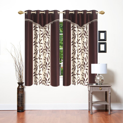Ville Style 153 cm (5 ft) Window Polyester Semi Transparent Curtain (Pack Of 2)(Brown, Floral)