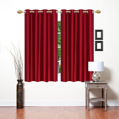 Ville Style 153 cm (5 ft) Polyester Semi Transparent Window Curtain (Pack Of 2)(Solid, Maroon)