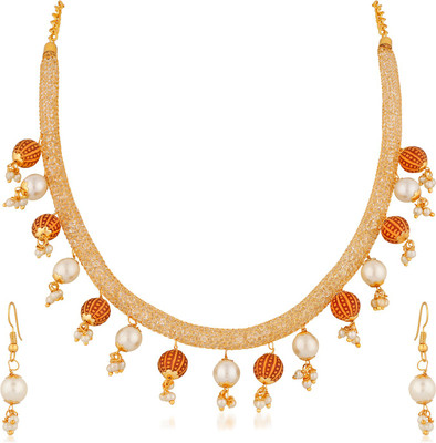 mahi Alloy Gold-plated White, Orange Jewellery Set(Pack of 1)