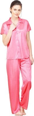 ROWENA Women Solid Pink Top & Pyjama Set