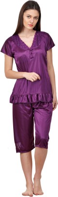 ROWENA Women Solid Purple Top & Capri Set