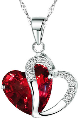 mahi Valentine Gift Heart Shape Pendant with Red Crystals Rhodium Crystal Alloy Pendant