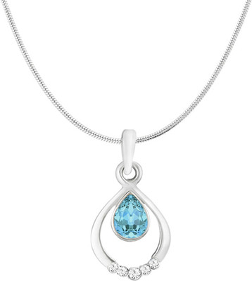 mahi Valentine Gift Pretty Blue Drop Pendant with Crystals Rhodium Crystal Alloy Pendant