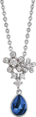 mahi Valentine Floral Solitaire inspired blue Crystal Pendant Rhodium Swarovski Crystal Alloy Pendant