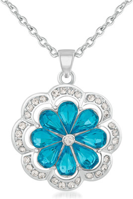 mahi Floral Blue Crystal Pendant Rhodium Crystal Alloy Pendant