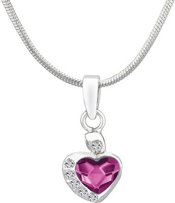 mahi Valentine Gift Fushia Purple Heart Pendant with Crystals Rhodium Swarovski Crystal Alloy Pendant