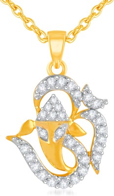 mahi Spiritual Ganesha Om Unisex CZ Pendant Gold-plated Cubic Zirconia Alloy Pendant