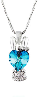 mahi Valentine Gift Heart Pendant with Aqua Blue Crystal Rhodium Crystal Alloy Pendant