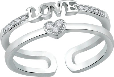mahi Valentine Gift Exclusive Designer Love CZ Finger Ring Alloy Cubic Zirconia Rhodium Plated Ring