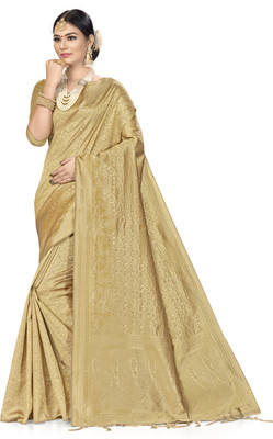 manvaa Woven Banarasi Silk Blend Saree(Beige)