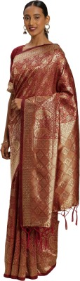 Shadow & Saining Woven Banarasi Silk Blend Saree(Red)