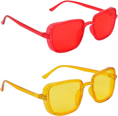 TheWhoop Retro Square Sunglasses(For Men & Women, Red, Yellow)