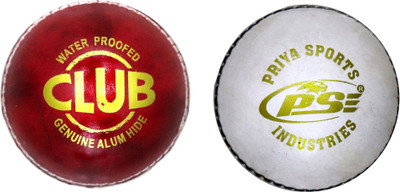 PSE White Club Leather Cricket Ball Two Part With Red Club Cricket ball Cricket Training Ball(Standard, Pack of 2, Multicolor)