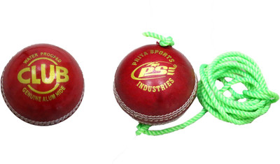PSE Club Red Leather Cricket Ball Two Part With Red Practice Cricket ball Cricket Training Ball(Standard, Pack of 2, Multicolor)
