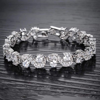 Shining Diva Alloy Cubic Zirconia Silver Tennis Bracelet