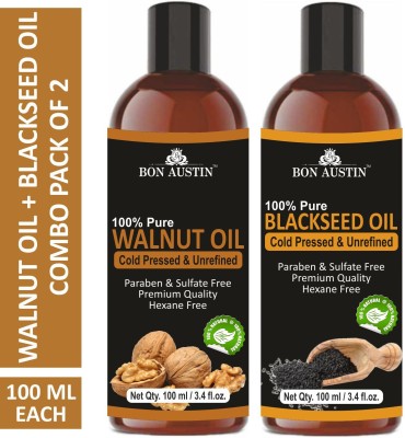 Bon Austin Premium Walnut Oil & Blackseed(Kalonji) Oil - Cold Pressed & Unrefined Combo pack of 2 bottles of 100 ml(200 ml)(200 ml)