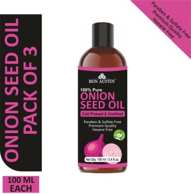 Bon Austin Premium Onion Seed oil - Cold Pressed & Unrefined Combo pack of 3 bottles of 100 ml(300 ml)(300 ml)