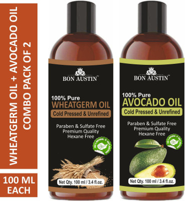 Bon Austin Premium Wheatgerm Oil & Avocado Oil - Cold Pressed & Unrefined Combo pack of 2 bottles of 100 ml(200 ml)(200 ml)