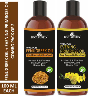 Bon Austin Premium Fenugreek Oil & Evening Primrose Oil - Cold Pressed & Unrefined Combo pack of 2 bottles of 100 ml(200 ml)(200 ml)