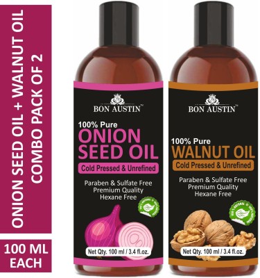 Bon Austin Premium Onion Seed Oil & Walnut Oil - Cold Pressed & Unrefined Combo pack of 2 bottles of 100 ml(200 ml)(200 ml)