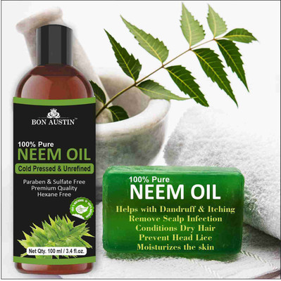 Bon Austin Premium Neem oil - Cold Pressed & Unrefined Combo pack of 2 bottles of 100 ml(200 ml)(200 ml)