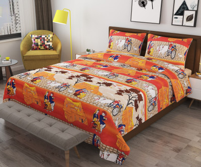Monika 154 TC Cotton Double 3D Printed Flat Bedsheet(Pack of 1, Multicolor)