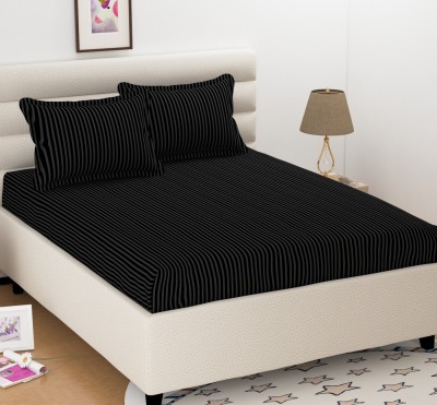 OICHY 280 TC Microfiber Double Striped Flat Bedsheet(Pack of 1, Black)