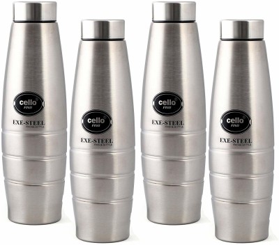 cello Fino stainless steel Fridge water bottle 1000 ml set of 4 1000 ml Bottle(Pack of 4, Silver, Steel)