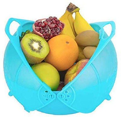 GeTrex vegetable Strainer Fresh Plastic Colorful Rinse Fruit Vegetables Basin Wash Rice Sieve Bowl Drainer Kitchen Basket Good Quality,Rinse Bowl And Strainer In One Collapsible Colander Collapsible Colander Strainer(Blue Pack of 1)