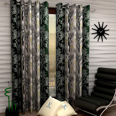 Galaxy Home Decor 153 cm (5 ft) Window Polyester Semi Transparent Curtain (Pack Of 2)(Green, Floral)