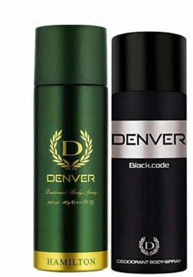 DENVER HAMILTON 165ML + BLACK,CODE DEODORANT BODY SPRAY[ PACK OF 2 ] 315ML Deodorant Spray  -  For Men(315 ml, Pack of 2)