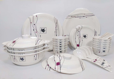 Seven Pi Pack of 41 Melamin Elemental Design Exclusive Melamine Quality Dinner Set Dinner Set(White, Microwave Safe)
