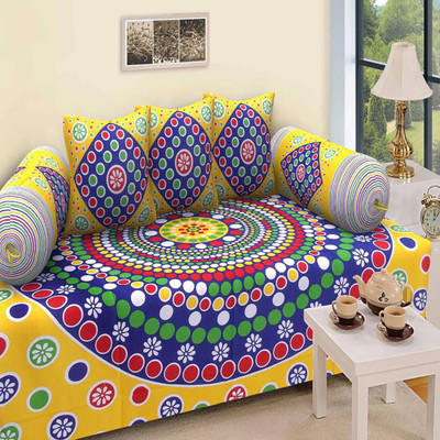 vizari Cotton Floral Diwan Set(Multicolor)