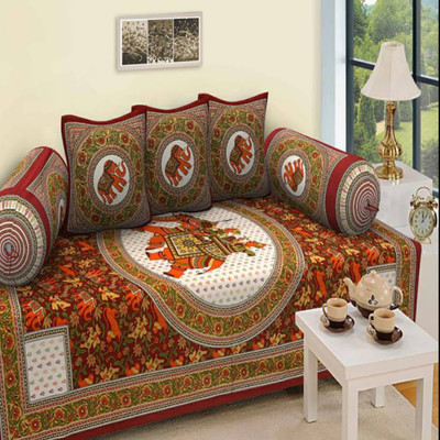 vizari Cotton Floral Diwan Set(Multicolor)