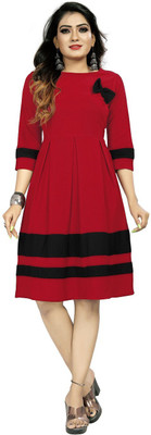 Wonder Villa Trendz Women Fit and Flare Red Above Knee/Mid Thigh Length Dress