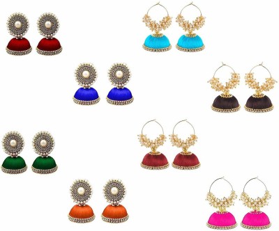 Tia Crafts Tia Crafts Silk Thread Earrings For Women & Girls - Combo 8 Fabric Jhumki Earring